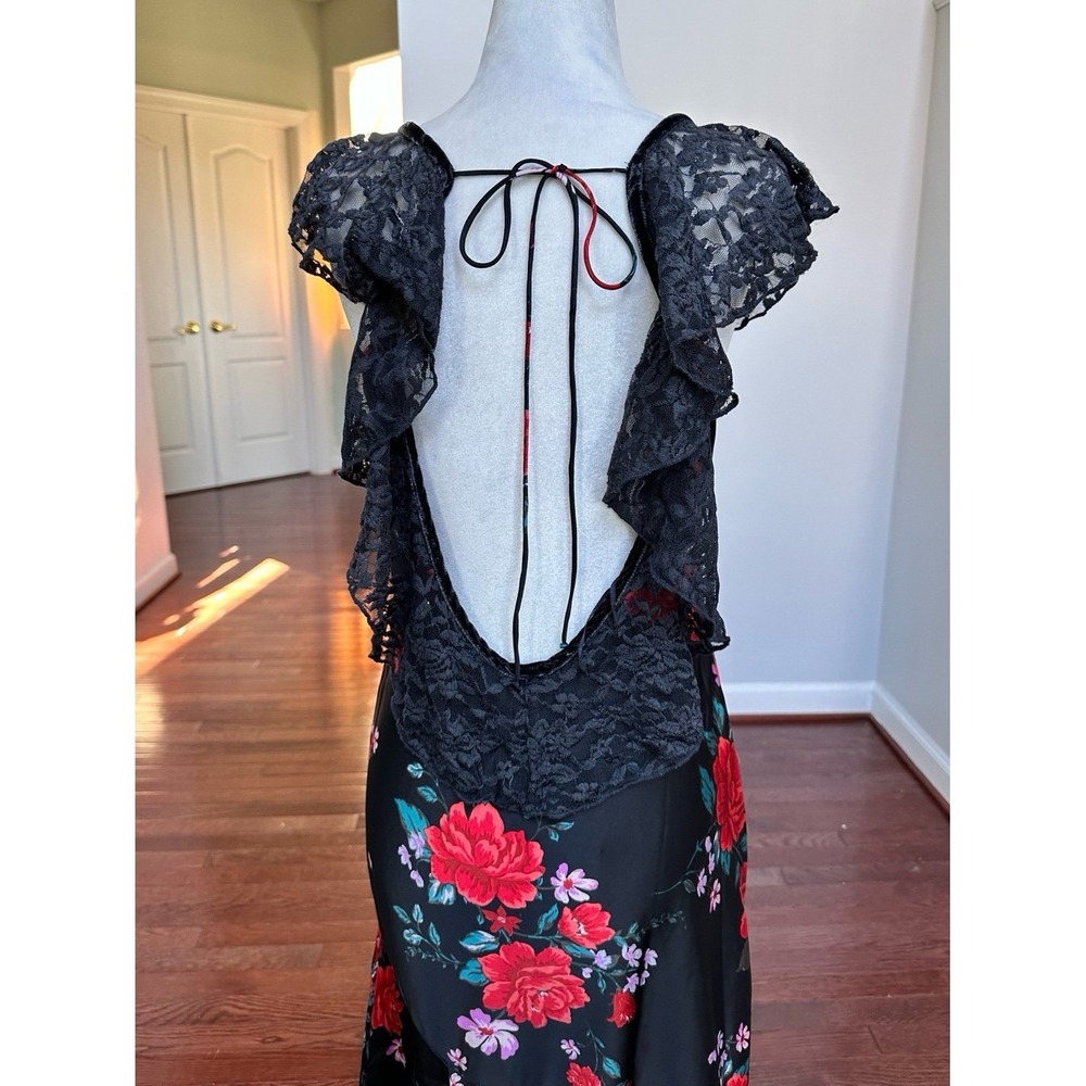 NWT Free People Warm Hearts Open Back Lace Trim Midi Dress‎ Black Floral Rose - Picture 6 of 12